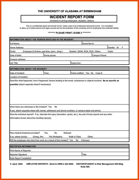 ohs incident report form template
